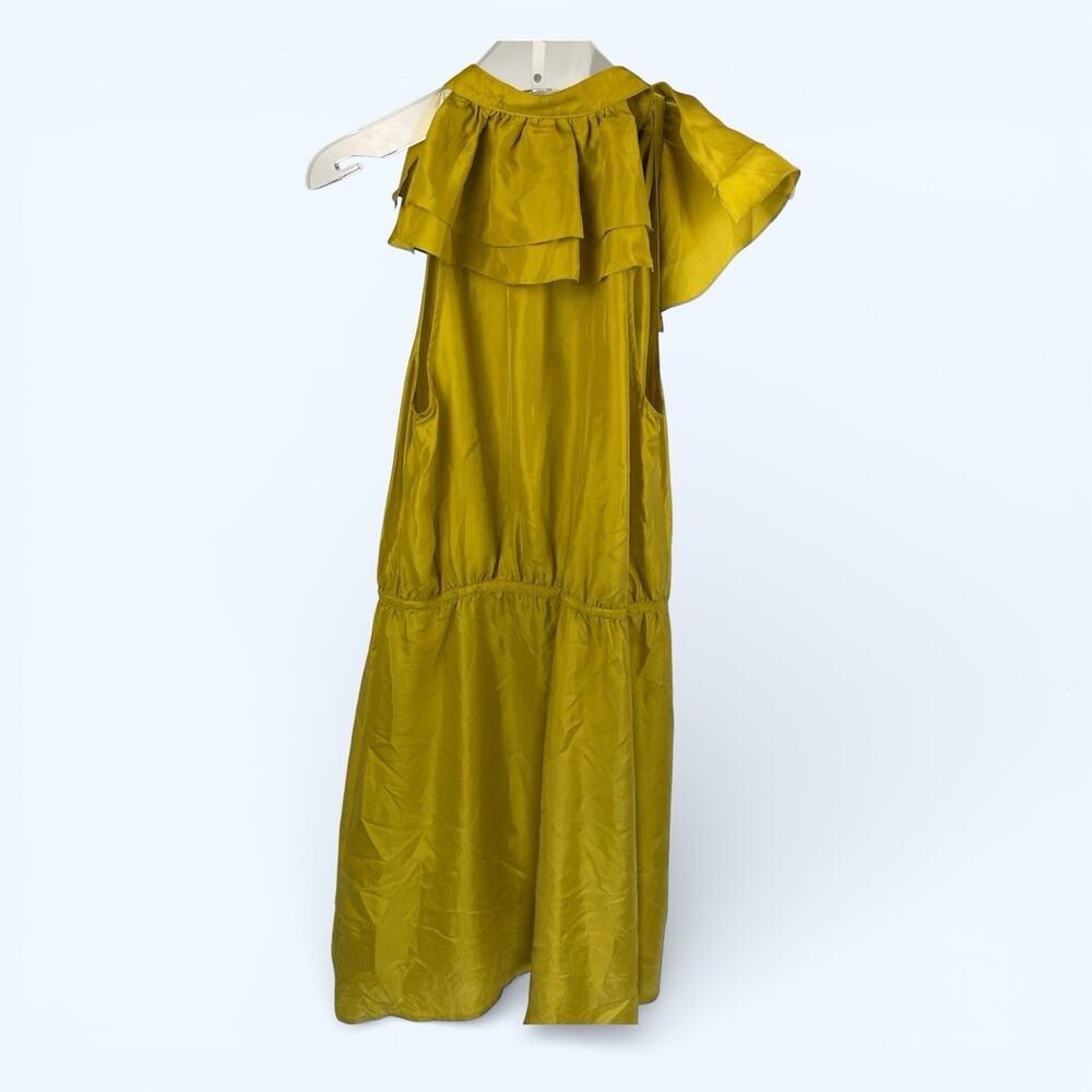 Ann Taylor Loft Silk Sleeveless Ruflles Dress Mustard Yellowsize 2 - Picture 2 of 5